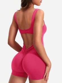 Yefecy Yoga Basic Solid Sports Romper,Solid Color Fashion Sports Jumpsut,High Elastic Yoga Bodysuit, Women Workout Flare Jumpsuits ,Sexy Backless Gym Bodycon Scrunch Butt Yoga Rompers V Back,Spring And Summer