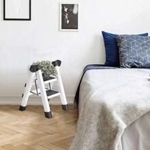 Escalera Tubular Plegable de 2 Peldaños, Escalera Doméstica en, Escalera Plegable Antiderrapante. Escalera Robusta para Casa, Oficina, Comercio e Industria, Cocinas, Casa, Exteriores - Blanco y Negro - Ver 4