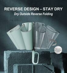 Inverted Umbrella With Carabiner Handle, Wind Proof Umbrellas For Rain And Sun, 46 Inch Portable Reverse Folding UV Umbrella, Car Umbrella For Women Men, 10 Ribs