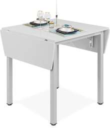 Dining Table And Set Of 2 Chairs, Grey Drop Leaf Kitchen Table With Grey PU Leather High Back Chair - Grey Table & 2 Grey Chairs - 查看 5