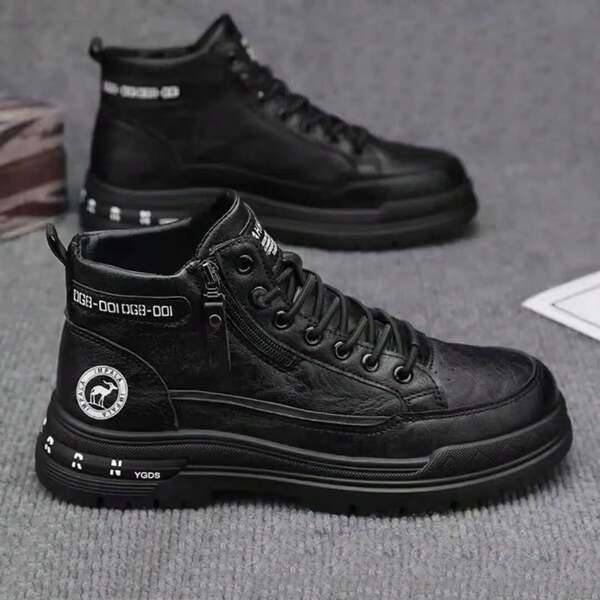 Men's Multifunctional Sports Ankle Boots - Casual Sports, PU Upper, Zipper And Elastic Closure, Suitable For Casual Wear - All Seasons, Sports Shoes