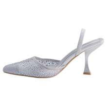 Women's Elegant Black Rhinestone-Embellished Slingback Pyramid Heels For Formal Events And Parties, Featuring Comfortable Block Heel And Sparkling Decoration - Silver - View 4