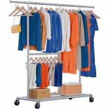 Heavy Duty Clothes Rail With Wheels, 120cm Metal Clothes Rack With Bottom Rack, 2 Tier Double Mobile Wardrobe With Adjustable Hanging Rails For Clothes, Chromed Steel, Silver - Silver - View 2