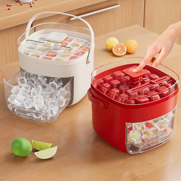 1 pieza Fabricador de hielo manual - Molde de cubitos de hielo de doble capa, bandeja de hielo de plástico, caja de hielo y molde que puede hacer 48 piezas a la vez, apto para café, jugo, bebidas frías, fiestas y camping al aire libre, fácil de usar, utensilio de cocina