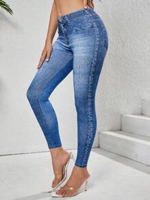 Damskie spodnie sportowe do jogi z efektem dżinsu, kieszenie z prawdziwego materiału, rozciągliwe, szybkoschnące, oddychające, swobodne, z wysokim stanem, do podnoszenia bioder, uniwersalne legginsy/szorty ze spandeksu, modelujące sylwetkę, wyszczuplające, odpowiednie na siłownię, jazdę na rowerze na świeżym powietrzu, bieganie, jogę, sporty ekstremalne i dojazdy do pracy