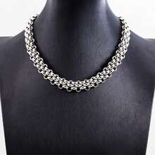 ZG YING ZHOU ZGYZ 1pc Fashionable European & American Unisex Titanium Steel Handmade Chain Necklace, Rock Style Celebrity Same Paragraph, Exaggerated Triple-Strand Weaving, Casual Club - Silver - View 7