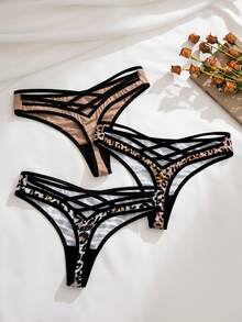 3 件套女士豹纹交叉丁字裤 - 彩色 - 查看 2