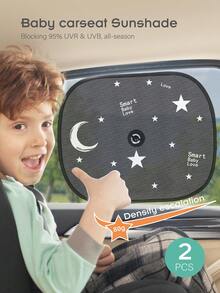 2 件装卡通图案婴儿汽车侧窗遮阳帘，带吸盘，可折叠耐用 80 克网状面料，有效阻挡 92% 的 UVA 和 UVB 射线，四季通用。 - 黑色 - 查看 6