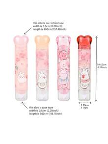 1/4 PCS Dot Glue Correction Tape 2-In-1 Cute Cherry Blossom Rabbit Correction Tape Stationery For School Office Supplies - Multicolor - View 3