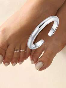 1 chiếc nhẫn đeo ngón chân bằng bạc Sterling S925 tối giản, bóng bẩy, có thể điều chỉnh kích cỡ, thích hợp cho mùa hè đi biển. - Vòng mắt cá chân mở trơn tru - Xem 2