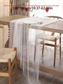 1pc-Faux Pearl Decor Table Runner, Tablecloth With Pearl Background,Wedding White Pearl Tulle Tablecloth, Wedding Arch Decoration Reception Bridal Shower, Party Decoration, Chair Streamer, Event Background Wall Decor,Christmas, Wedding Decoration Nylon Mesh Fabric New Pearl Hollow Mesh Fabric Valentine's Day, Autumn, Halloween Decorations, Trick Or Treat, Halloween Harvest Festival Background Gauze