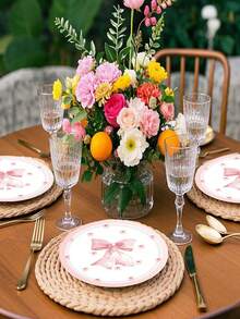 10件粉色蝴蝶结托盘粉色纸盘一次性可爱蝴蝶结派对托盘蝴蝶结晚餐甜点蛋糕托盘单身派对主题派对