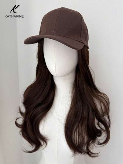 KATHARINE Synthetic Wig Baseball Cap Long Wavy Hair Wig Baseball Cap Head Curly Hair Ponytail For Girls