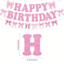 10pcs/Set Bow Theme Decoration Set - Pink Birthday Pull Flag Banner + Bow Spiral Hanging Decor, Suitable For Birthday Party, Theme Party, Anniversary, Engagement, Home Bedroom Decoration