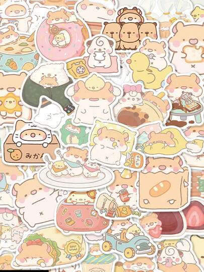 SCXXBSW 50张面包仓鼠趣味精致卡通贴纸自粘桌面手机壳笔记本防水贴