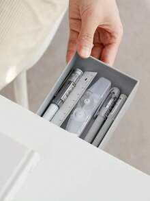 1pc Small Under-Desk Hidden Drawer Storage Box, Large Capacity Organizer To Keep Desktop Tidy, For Stationery, Cosmetic Tools, Kitchen Supplies - Grey - View 3