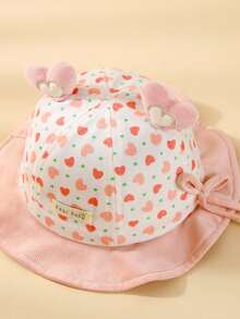 1pc Spring/Autumn Baby Girl Cartoon Heart Bucket Hat, Suitable For Daily Wear - Pink - View 7