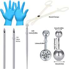 Piercing Kit With Disposable Stainless Steel Needles, Clamps, Taper For Belly Button, Nose, Septum, Nipple, Tongue, Eyebrow, Lip - Silver - View 17