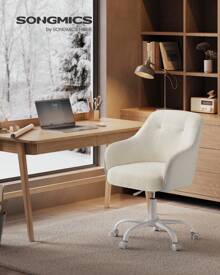 SONGMICS Sedia da Studio in Casa, Sedia Girevole, Regolabile in Altezza, Portante di 110 kg, Struttura in acciaio, Tessuto Cotone-lino Respirante, Studio, Camera da Letto, Beige Cappuccino