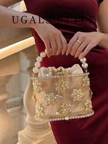 Luxury 2025 Women'S Bridal Wedding Purse Party Prom Rhinestone Pearl Woven Crossbody Bag Fashion Evening Bags - Champagne - View 4