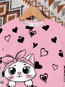 Set di top a maniche corte e pantaloncini con stampa di gatti per bambine e ragazze piccole