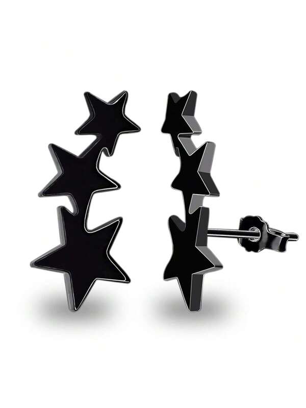 1 Pair Stainless Steel Simple Star Stud Earrings With 3 Five-Pointed Stars, Versatile Jewelry For Women