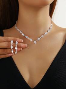 Conjunto de 3 peças de colar e brincos geométricos, versáteis e elegantes, adequados para mulheres que frequentam o dia a dia, encontros no campus, casamentos, festas, presentes para o Dia dos Namorados e feriados