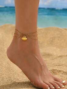 1pc Fashion Beach Shell Pendant Multi-Layer Anklet, Unique And Elegant Shell Pendant Design, Suitable For Beach, Vacation, And Daily Wear - Yellow Gold - View 2