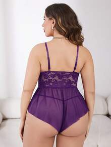 大码女士性感蕾丝连体衣内衣 - 紫色 - 查看 8