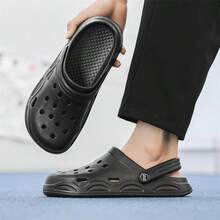 Solid Color Punk Hollow Out Beach Hole Shoes Women 2025 New Summer Outdoor Waterproof Slip-On Sandals Thick Bottom Anti-Slip Couples Plus Size - Black - View 4