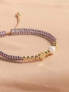 1 件 18K 镀金天然珍珠可调节编织星星休闲手链 - 紫色 - 查看 3