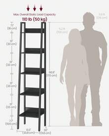VASAGLE Bookshelf, 5-Tier Narrow Bookcase, Ladder Shelf For Home Office, Living Room, Bedroom, Kitchen - Svart - Visa 6