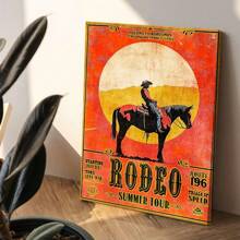 1pc Canvas Print Cowboy Silhouette Sunset Wall Art Retro Pennsylvania Rodeo Event Art 1966 Pocono Rodeo Summer Tour Poster Poster Or Canvas Print Decoration Room Aesthetics Posters Bedroom Decoration Office Decoration Wall Art Decoration ,No Frame