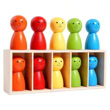 Juguete educativo Montessori de rompecabezas de apilamiento y clasificación de colores de madera para el reconocimiento de colores para niños pequeños