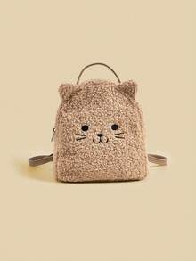 1pc Fluffy Kitten Embroidered Cartoon Cute Faux Fur Mini Backpack - Backpack - View 13