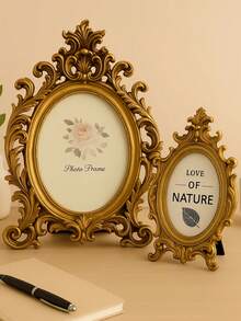 Marcos de fotos decorativos elegantes dorados - Marcos grandes y pequeños de estilo vintage y ornamentados, adecuados para la decoración del hogar, fotos familiares, fotos de boda y diseños con temas naturales, ideales para la sala de estar y la oficina - Multicolor - Ver 4