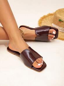 Fashionable And High-Quality Leather Women Flat Slippers, Distinctive And Versatile - Burgundy - View 5