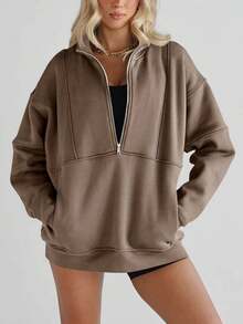 Fisoew Women's Half Zip Fleece Pullover | Oversized Stand Collar Sweatshirt W/ Thumb Holes & Pockets | Y2K Streetwear, Winter Cozy Loungewear, Casual Long Sleeve Tops