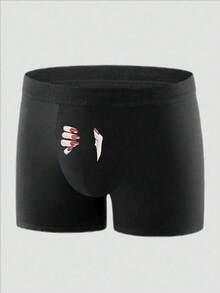 1pc Men's Sexy Print Briefs, Super Comfortable, Stretchy, Lightweight, Suitable For Valentine's Day, Anniversary, Wedding Gift, Daily Wear - Black - View 2