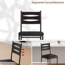 Bar Stools Set Of 4, Wooden Barstools, Faux Leather Upholstered Bar Chair With Back & Footrest & Thick Cushion, Counter Height Bar Stools For Kitchen Island Apartment - 黑色 - 查看 5