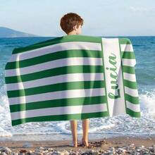 Warner Bros 1pc Custom Name Beach Towel, Stripe Pattern Beach Blanket, Super Absorbent Quick Drying Swimming Towel, Perfect For Beach Swimming Outdoor Camping Trips, Ideal Beach Essentials, Multi-Functional, Ornamental, Letter, Stylish, Modern, Colorful, Cute, Adorable, Casual, Custom, Personalised, Unique, Customized, Ideal Gifts For Him, Ideal Gifts For Her