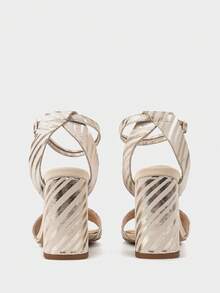 Brantano High-Heeled Leather Sandal With Metallic Print - Beige - View 5