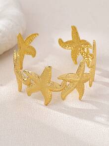 1 pieza Brazalete minimalista de estrella de mar versátil y de moda con vibra oceánica - Amarillo Oro - Ver 4