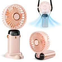 2PCS 5000mAh Handheld Mini Fan Foldable Portable Neck Hanging Fans 5 Speed USB Rechargeable Fan With Phone Stand And Display Screen Mobile Folding