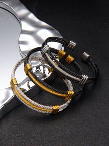 1pc Stainless Steel Cable Open Cuff Bracelet For Men, Minimalist Design Personalized Accessory, Suitable For Daily Wear Or Gift For Boyfriend - Wire Rope Bracelet - View 10