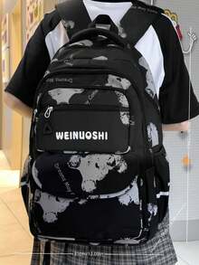 Women's Fashion Versatile Functional Backpack With Bear Print, School Backpack - Multicolor - View 10