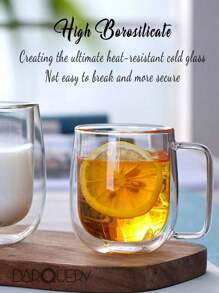 1 pieza Taza de café de vidrio de doble capa de 250ml, resistente a altas temperaturas, gruesa y antique-escaldado con asa recta, taza para latte, taza de leche aislada, taza de té/bebida transparente de alta calidad para el hogar, regalo ideal para fiestas