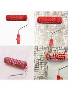 1pc Faux Wood Grain Pattern Painting Roller With Handle, DIY Texture Painting Roller For Walls, Home Decor Tool - Red - View 7