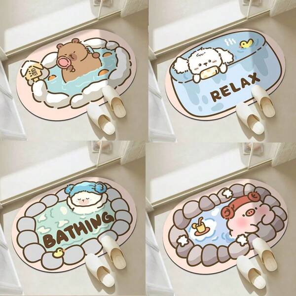 1pc Unique Elliptical Cute Silicone Hippopotamus Bath Mat, Anti-Slip Bathroom Shower Tray Rug, Kitchen Floor Carpet, Doormat, Great Gift For Mother's Day, Birthday, Back To School, Graduation, Wedding Bathroom Decor Fall Decor Bathroom Accessories Entryway Decor