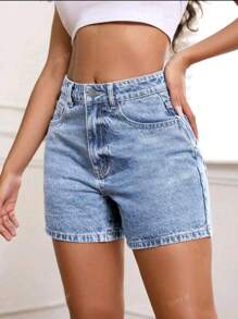 Pantalones cortos de mezclilla de talle alto versátiles para mujer, lavado retro, estilo suelto, de largo hasta la rodilla, shorts casuales de moda vintage para el verano